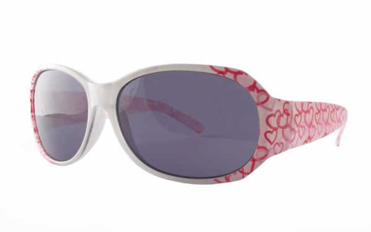 Calabria Kids Authentic Designer Sunglasses 6731AF White Pink Hearts 5.25" wide