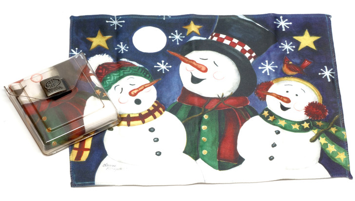 Holiday Christmas Theme Microfiber Cleaning Cloth Snowmen Singing Carols in Snow