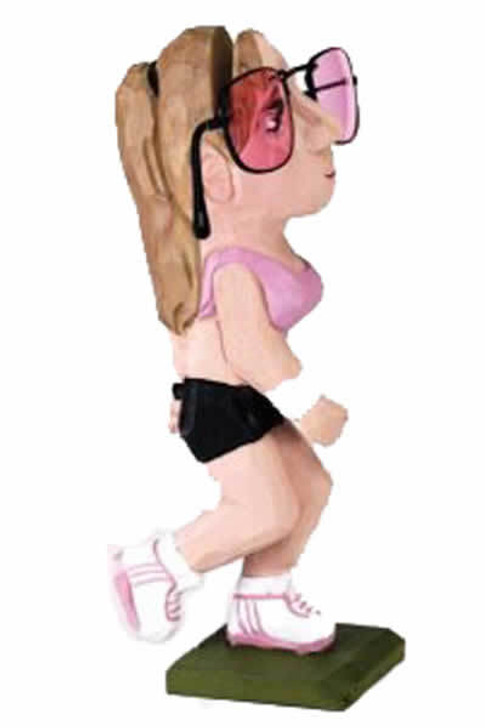 Jogger Lady Peeper Eyeglass/Sunglass Holder Stand Hand Carve&Painted Wood Sculpt