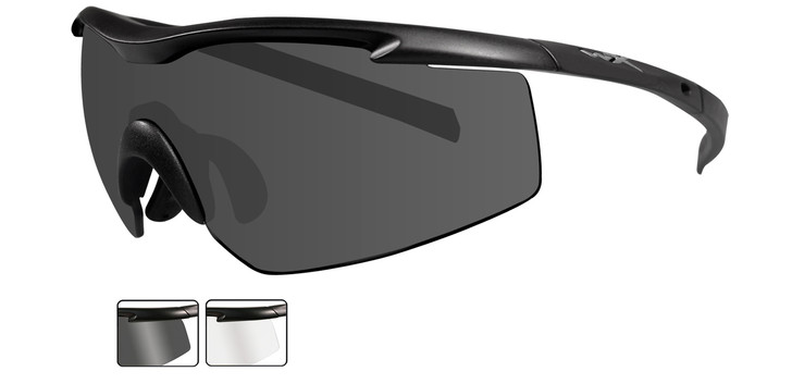 Wiley X PT-3 Wrap Around Safety Glass in Matte Black w/ Clear & Grey  Lens