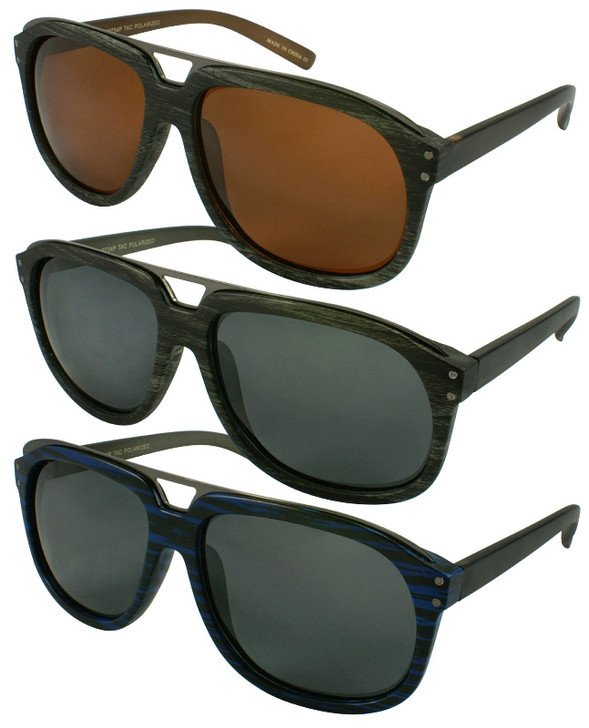 Economy Polarized Wood Pilot Sunglasses