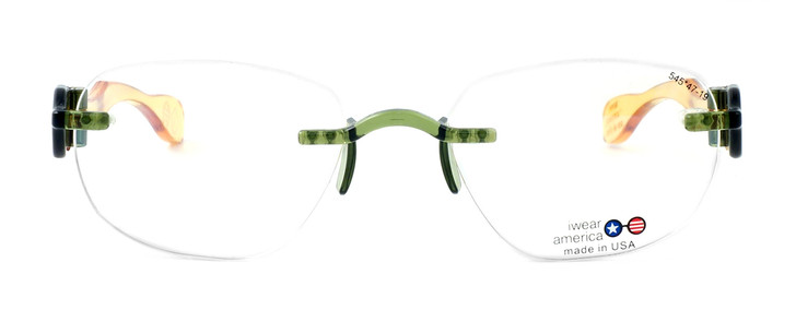I Wear America Designer Rimless Eyewear Made in the USA "Freedom 1" in Olive Oil