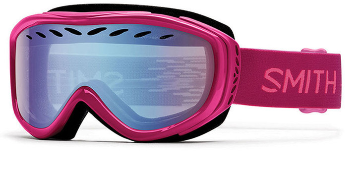 Smith Optics Snow Goggles Transit Airflow Series in Fuchsia Static with Blue Sensor Mirror Lens