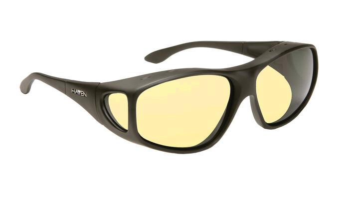 Haven Designer Fitover Sunglasses Square Night Driver Black & Low Light Yellow