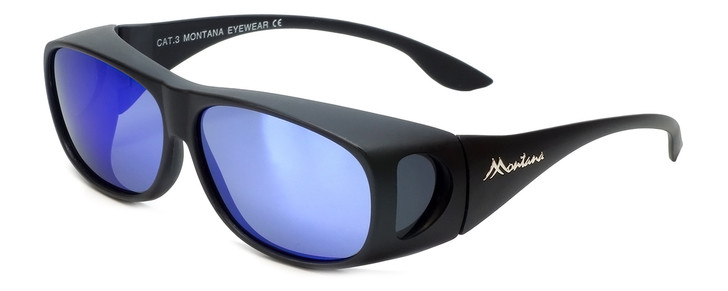 Montana Designer Fitover Sunglasses F02H in Matte Black & Polarized Blue Mirror