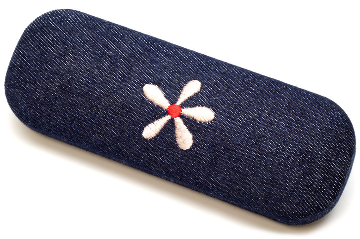 Calabria Kids Denim Blue White Flower Hard Eyeglass Case Small Size 6"Inch x2"1.