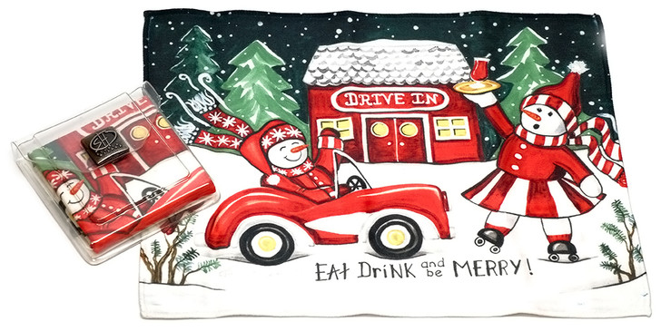 Holiday Christmas Theme Cleaning Cloth, Eat Drink & Be Merry Quality Microfiber