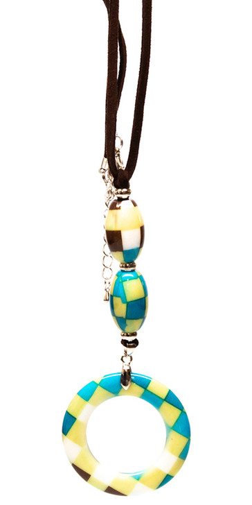 VIP Eyeglass Necklace by Calabria in Squares Hanging Loop 30"In Blue White Brown