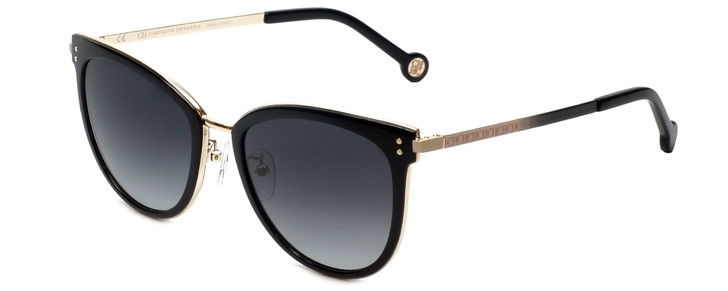Carolina Herrera Designer Sunglasses SHE102-0300 Black Gold Dark Fade Grey Lens