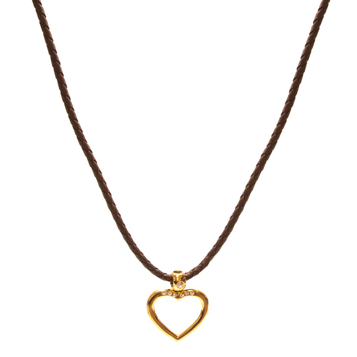 Calabria Eyeglass Necklace in Brown with Gold Heart Diamond Loop 29"inch