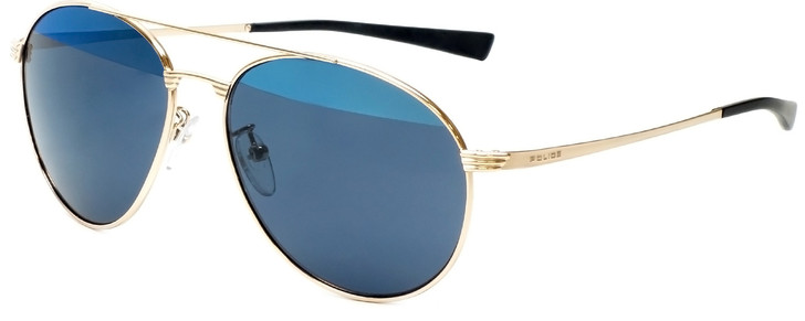 Police Designer Sunglasses Rival 2 in Shiny Rose Gold with Blue Mirror Lens