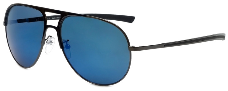 Police Designer Sunglasses Race 1 in Shiny Gunmetal with Blue Mirror Lens 59 mm