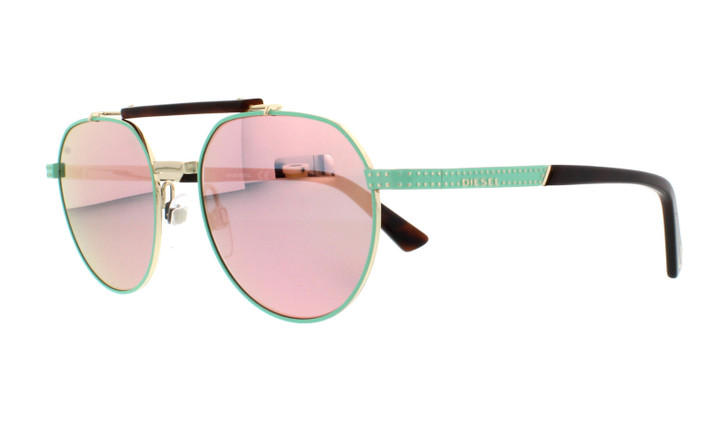 Diesel Designer Sunglasses DL0239-95Z in Mint with Pink Mirror Lenses
