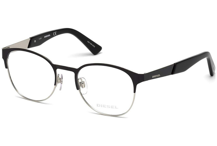 Diesel Designer Round Reading Glasses DL5236 001 in Black Silver :: Rx Bi-Focal