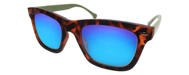 Profile View of Converse H071 Designer Polarized Sunglasses with Custom Cut Blue Mirror Lenses in Tortoise Olive Green Unisex Square Full Rim Acetate 55 mm