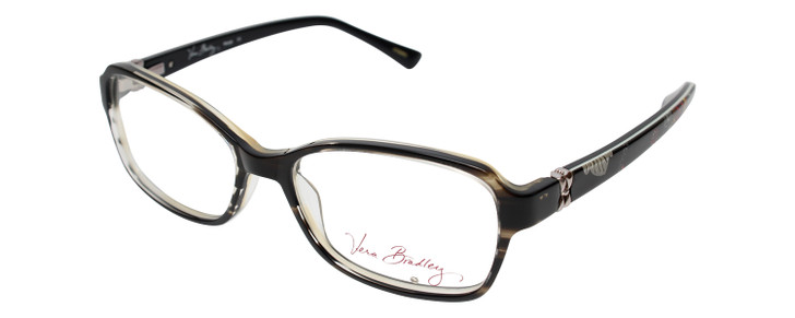 Profile View of Vera Bradley MARGE Designer Single Vision Prescription Rx Eyeglasses in Moon Blooms Floral Black Ladies Rectangle Full Rim Acetate 53 mm