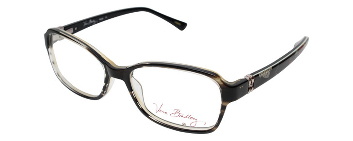 Profile View of Vera Bradley MARGE Designer Progressive Lens Prescription Rx Eyeglasses in Moon Blooms Floral Black Ladies Rectangle Full Rim Acetate 53 mm