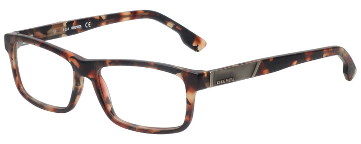 Profile View of Diesel DL5090 Designer Reading Eye Glasses with Custom Cut Powered Lenses in Havana Tortoise Brown Gold Mens Rectangle Full Rim Acetate 54 mm