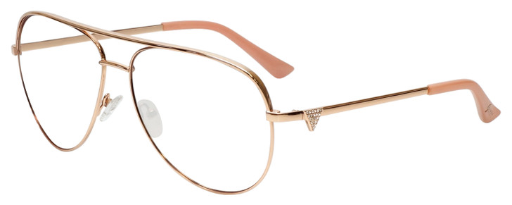 Profile View of Guess Factory GF6098 Designer Bi-Focal Prescription Rx Eyeglasses in Rose Gold Ladies Aviator Full Rim Metal 64 mm