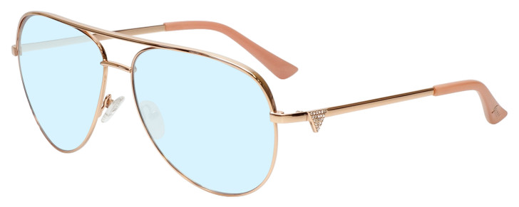 Profile View of Guess Factory GF6098 Designer Progressive Lens Blue Light Blocking Eyeglasses in Rose Gold Ladies Aviator Full Rim Metal 64 mm