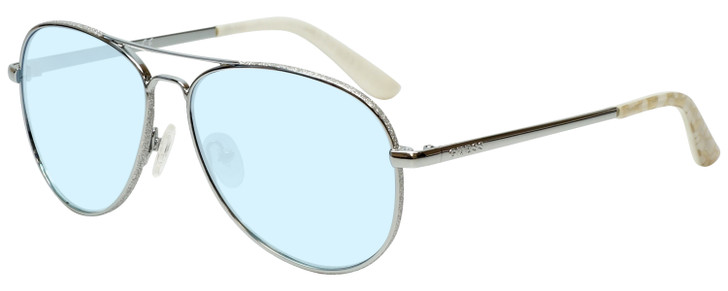 Profile View of Guess GU7555 Designer Blue Light Blocking Eyeglasses in Silver Glitter Pearl Gold Ladies Aviator Full Rim Metal 59 mm