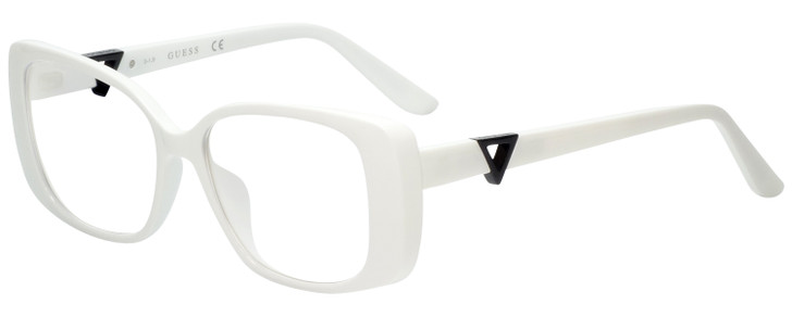 Profile View of Guess GU7631 Designer Single Vision Prescription Rx Eyeglasses in White Ladies Butterfly Full Rim Acetate 53 mm