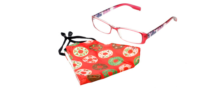 Calabria Christmas Donuts Mask & Matching 2055 Designer Eyeglasses in Red Flower