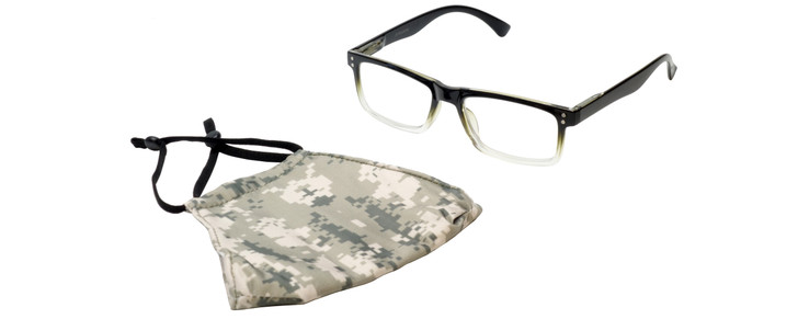 Calabria Mens Green Camo Mask&M Reader Blue Crystal Designer Eyeglasses&Retainer