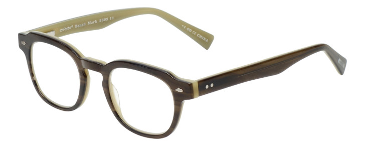 Profile View of Eyebobs Bench Mark Ladies Cateye Reading Glasses Brown Crystal Olive Green 46 mm