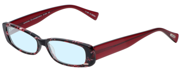 Profile View of Eyebobs Co Conspirator Designer Blue Light Blocking Eyeglasses in Black Red Pink Tortoise Havana Ladies Rectangle Full Rim Acetate 51 mm