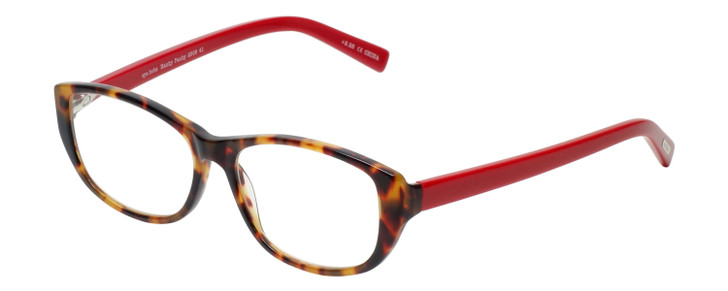 Profile View of Eyebobs Hanky Panky Designer Single Vision Prescription Rx Eyeglasses in Tortoise Brown Gold Crystal Red Ladies Cateye Full Rim Acetate 52 mm