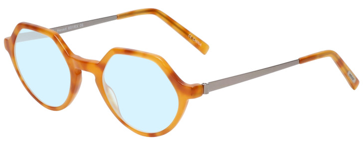 Profile View of Eyebobs Hexed Designer Progressive Lens Blue Light Blocking Eyeglasses in Orange Crystal Horn Marble Silver Unisex Round Full Rim Acetate 48 mm