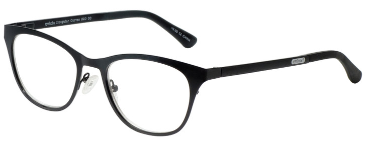 Profile View of Eyebobs Irregular Curves Ladies Square Designer Reading Glasses Gloss Black 51mm