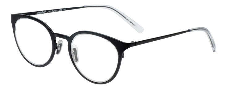 Profile View of Eyebobs Jim Dandy Designer Progressive Lens Prescription Rx Eyeglasses in Satin Black Crystal Unisex Round Full Rim Metal 50 mm
