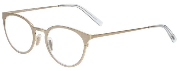 Profile View of Eyebobs Jim Dandy Oval Full Rim Designer Reading Glasses Satin Gold Crystal 50mm