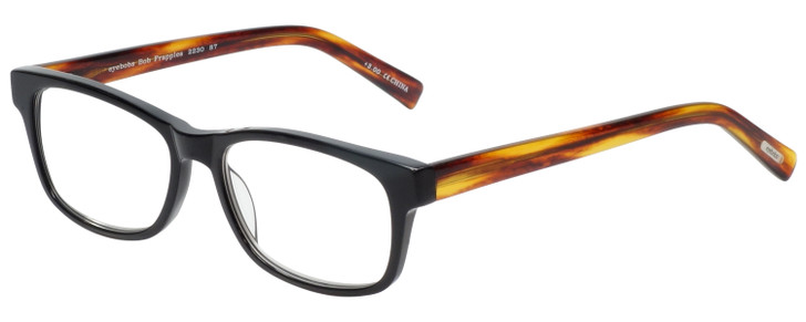 Profile View of Eyebobs Bob Frapples Designer Reading Glasses Black Brown Crystal Plank 55 mm