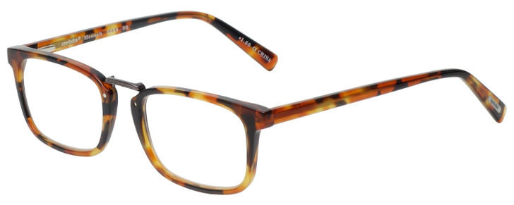 Profile View of Eyebobs Mensch Designer Bi-Focal Prescription Rx Eyeglasses in Tortoise Havana Brown Gold Crystal Unisex Square Full Rim Acetate 52 mm