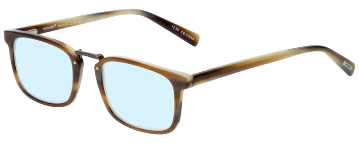 Profile View of Eyebobs Mensch Designer Blue Light Blocking Eyeglasses in Brown Gold Blonde Marble Horn Unisex Square Full Rim Acetate 52 mm