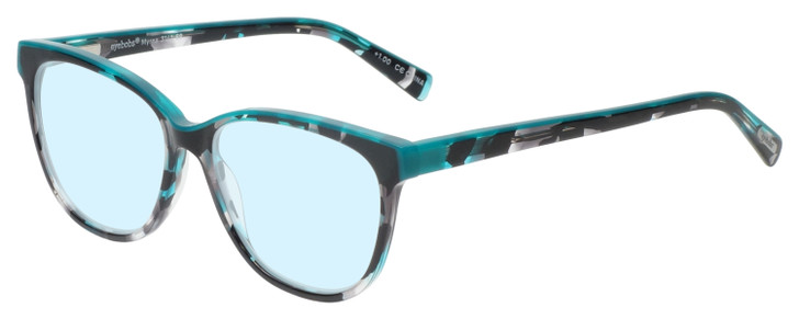 Profile View of Eyebobs Myrna Designer Blue Light Blocking Eyeglasses in Black Turquoise Blue Marble Tortoise Havana Grey Ladies Cateye Full Rim Acetate 54 mm