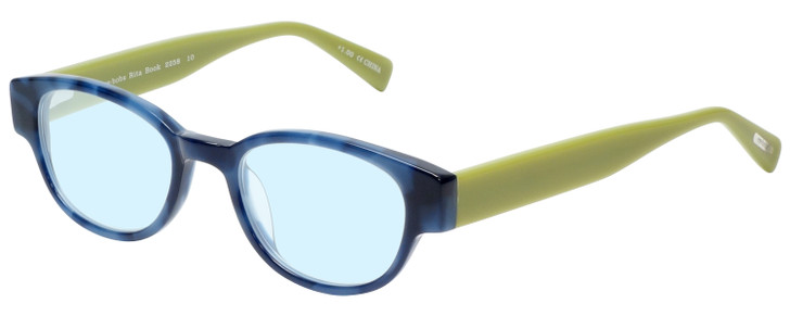 Profile View of Eyebobs Rita Book Designer Progressive Lens Blue Light Blocking Eyeglasses in Blue Marble Tortoise Havana Green Ladies Round Full Rim Acetate 47 mm