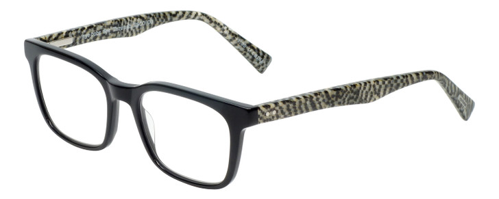 Profile View of Eyebobs C See Through Designer Single Vision Prescription Rx Eyeglasses in Gloss Black Mosaic White Snakeskin Unisex Square Full Rim Acetate 52 mm
