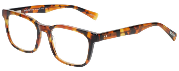 Profile View of Eyebobs C See Through Designer Reading Eye Glasses with Custom Cut Powered Lenses in Light Tortoise Havana Brown Gold Crystal Unisex Square Full Rim Acetate 52 mm