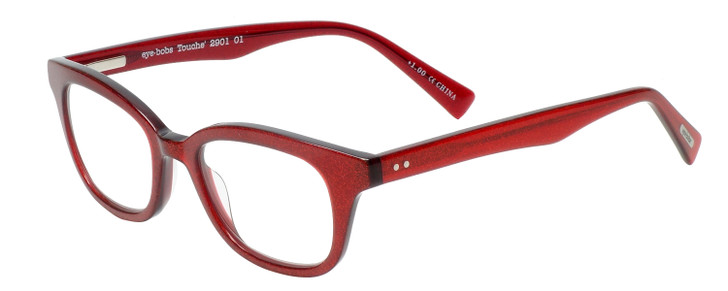 Profile View of Eyebobs Touche Women Cateye Reading Glasses Ruby Red Glitter Layer Burgundy 48mm