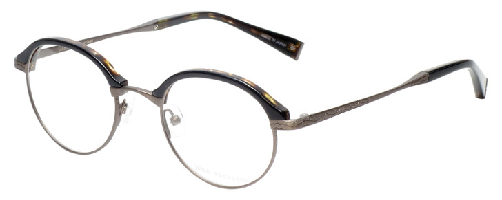 Profile View of John Varvatos Artisan V152-GUN Designer Bi-Focal Prescription Rx Eyeglasses in Antique GunMetal Tortoise Unisex Round Full Rim Metal 47 mm