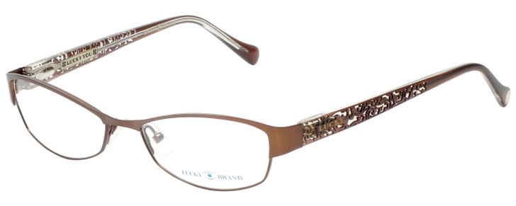 Profile View of Lucky Brand Delilah Ladies Cateye Designer Reading Glasses Brown Lace Trellis 52mm