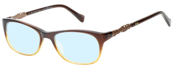 Profile View of Lucky Brand Palm Designer Blue Light Blocking Eyeglasses in Brown Crystal Fade Unisex Square Full Rim Acetate 52 mm