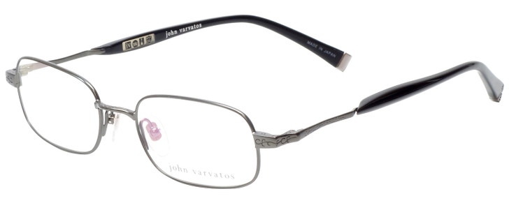 Profile View of John Varvatos V140 Designer Progressive Lens Prescription Rx Eyeglasses in Gunmetal Black Unisex Classic Full Rim Metal 50 mm