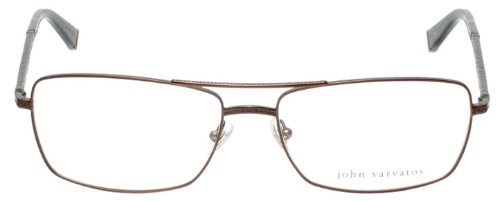Front View of John Varvatos V148 Designer Progressive Lens Prescription Rx Eyeglasses in Antique Brown Mens Classic Full Rim Metal 60 mm