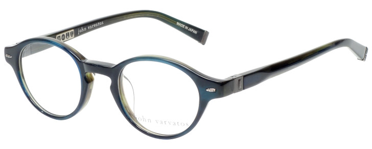 Profile View of John Varvatos V356 Designer Reading Eye Glasses with Custom Cut Powered Lenses in Navy Blue Crystal Layer Unisex Round Full Rim Acetate 43 mm