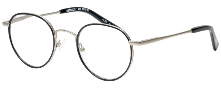 Profile View of Eyebobs BFF 3173-00 Designer Single Vision Prescription Rx Eyeglasses in Silver Black Unisex Oval Full Rim Metal 46 mm